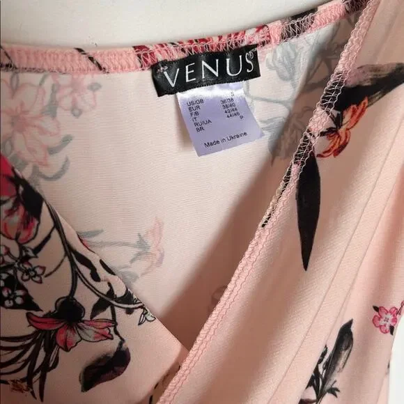 Venus Floral Pink Wrap Dress Sexy V- Neck Slit dress Size Small - Picture 5 of 9